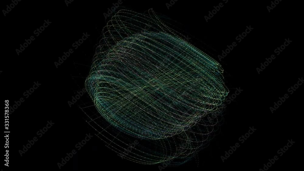 Wall mural abstract colorful spherical pattern slowly moves on black background