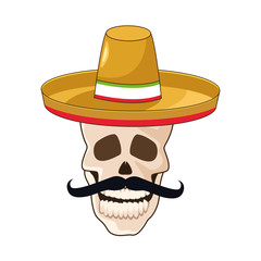 skull with mustache and mexican hat