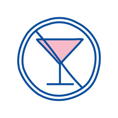 alcohol cocktail with forbidden symbol line and fill style icon vector design