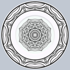 decorative round border and mandala ornament. Vector illustration.