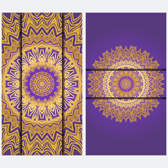 Vintage luxury decorative design invitation casrd of golden mandala. Vector illustration. Floral ornament