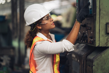 Professional engineering, worker, woman Quality control, maintenance, check in factory, warehouse Workshop for factory operators, engineering women control.
