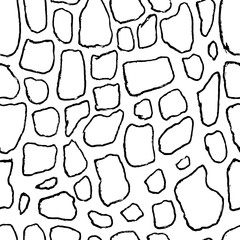 Stones handdrawn seamless black and white pattern. Vector illustration.