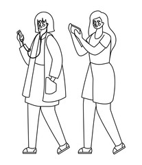 Girls with smartphones vector design