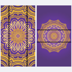 Vintage luxury decorative design invitation casrd of golden mandala. Vector illustration. Floral ornament
