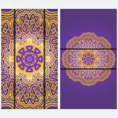 Vintage luxury decorative design invitation casrd of golden mandala. Vector illustration. Floral ornament