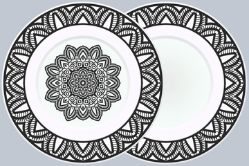 Set of two Decorative Ornament With Mandala and round frame. Home Decor Background. Illustration. For Coloring Book, Greeting Card, Invitation, Tattoo. Anti-Stress Therapy Pattern. Vector