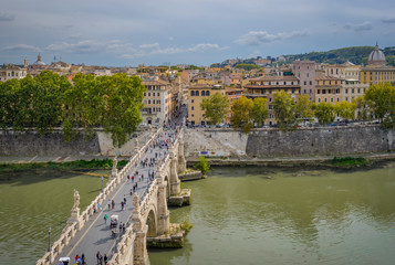 Fototapeta na wymiar Sep 26/2017 the view of St. Angelo Bridge from Castel Sant'Angelo terrace, Rome, Italy