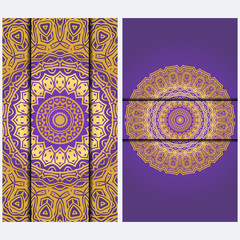 Vintage luxury decorative design invitation casrd of golden mandala. Vector illustration. Floral ornament