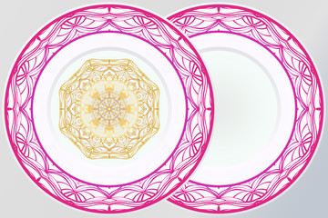 Set of two decorative round border and mandala ornament. Vector illustration.