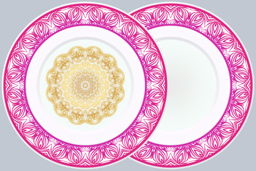 Set of two decorative round border and mandala ornament. Vector illustration.