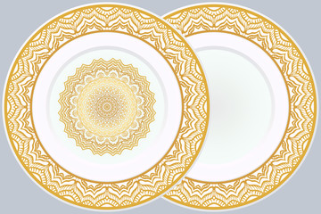 Set of Round Floral Mandala Ornament and frame. Vector Illustration. Isolated. Oriental Design Layout.