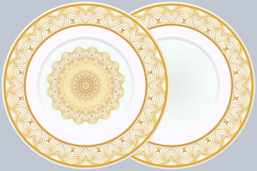 Set of Round Floral Mandala Ornament and frame. Vector Illustration. Isolated. Oriental Design Layout.