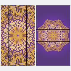 Vintage luxury decorative design invitation casrd of golden mandala. Vector illustration. Floral ornament