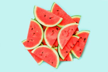 Topview watermelon on blue pink background