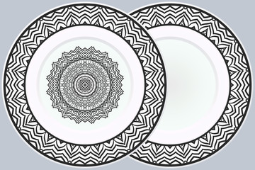 Set of two Decorative Ornament With Mandala and round frame. Home Decor Background. Illustration. For Coloring Book, Greeting Card, Invitation, Tattoo. Anti-Stress Therapy Pattern. Vector