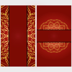 Invitation or Card vector template with floral mandala pattern. Decorative background for Wedding, greeting cards, Birthday Invitation. The front and rear side.