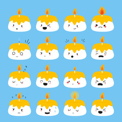 Cute small candle with funny faces vector set