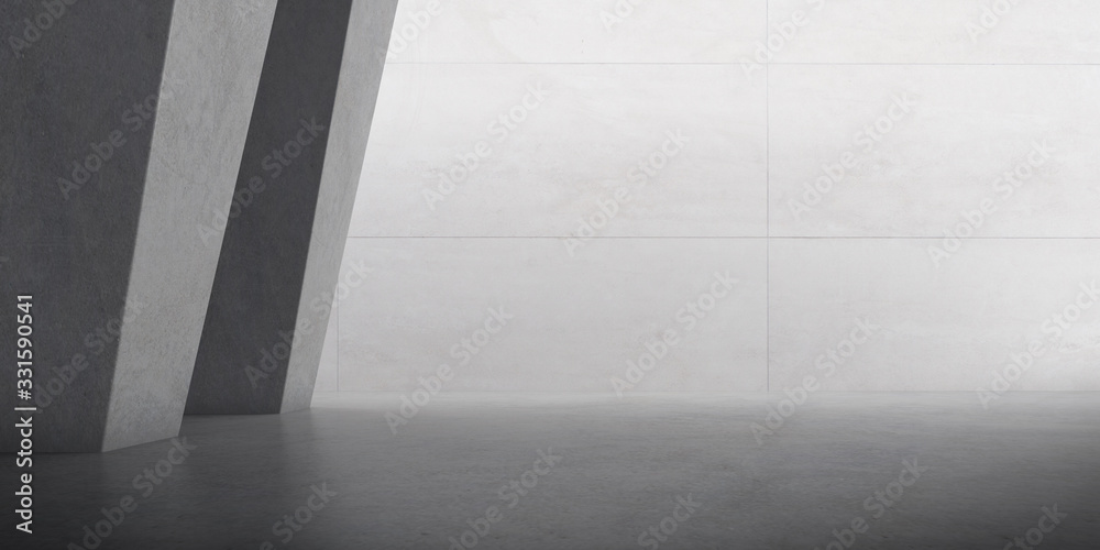 Poster abstract of concrete space with sun light cast the shadow on the wall ,geometric structure, museum s