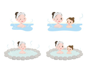 温泉，お風呂に入っている女性