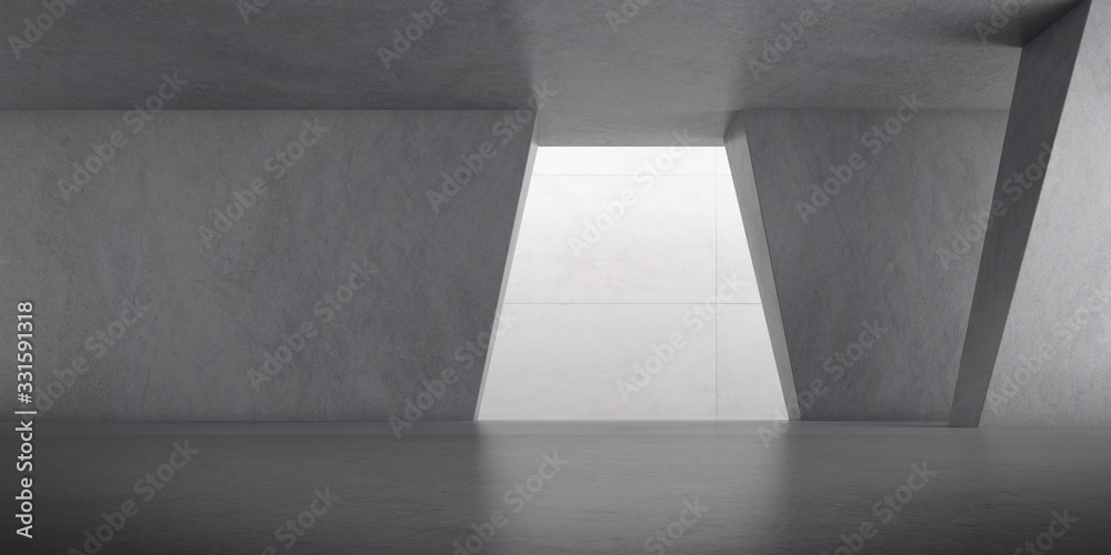 Poster abstract of concrete space with sun light cast the shadow on the wall ,geometric structure, museum s