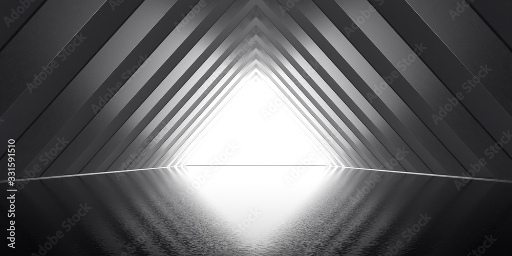 Aufkleber abstract triangle shape of long tunnel, futuristic architectural space, geometric pattern,3d renderi