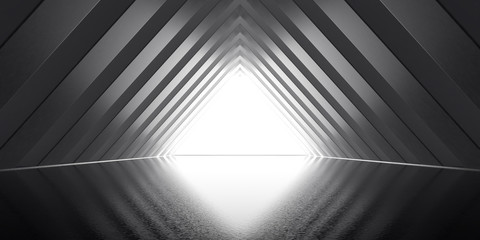 Abstract triangle shape of long tunnel, Futuristic architectural space, Geometric pattern,3D rendering.