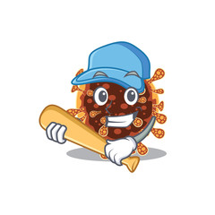 Mascot design style of gamma coronavirus with baseball stick