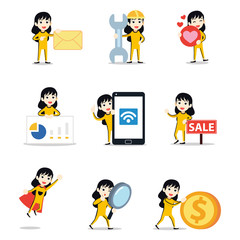 Set character of woman in iconic Bruce lee ver. Training yellow costume.