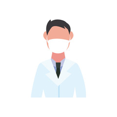 medical doctor with mouth mask icon, flat style