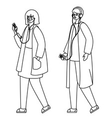 Boy and girl with smartphones vector design