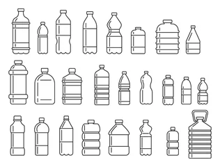 Foto op Aluminium Plastic bottles for water outline icons set. Vector Plastic bottles for water outline collection isolated on white background for web and advertising © keltmd