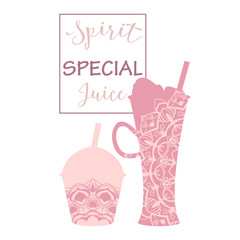 Juice orange in the glass and cup. Vector