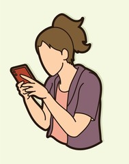 Woman typing text.Woman using smartphone cartoon graphic vector.