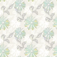 Seamless retro floral pattern.Yellow, green daisies on a beige background. © brusnika9