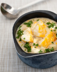 homemade fish chowder in a pot