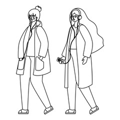 Girls with smartphones vector design