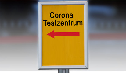 Corona Textzentrum Schild / Coronavirus COVID-19 / Corona Mutation / Corona Impfung