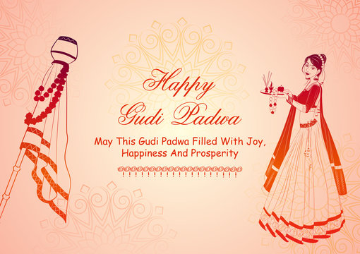 illustration of Gudi Padwa Lunar New Year celebration in Maharashtra of India