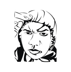 The silhouette of a man wearing a hoodie with a white background