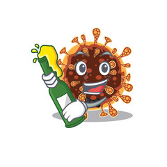 gamma coronavirus with bottle of beer mascot cartoon style