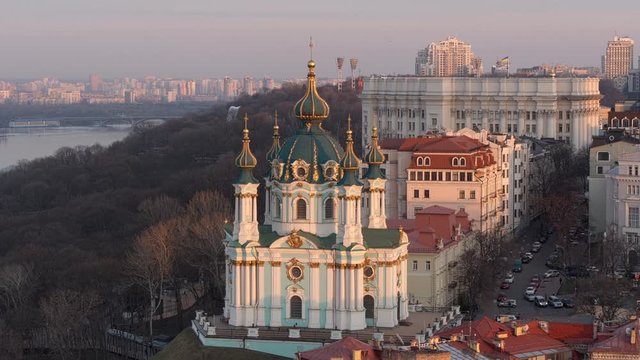 Aerial view of Saint Andrew's church, city of Kiev (Kyiv), Ukraine
