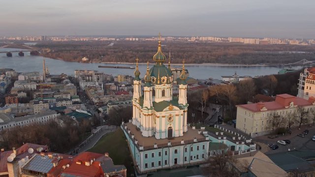 Aerial view of Saint Andrew's church, city of Kiev (Kyiv), Ukraine