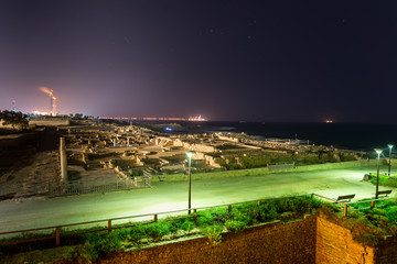 Caesarea National Park at night
