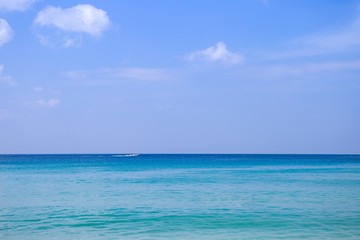 Fototapeta na wymiar Beautiful blue sea and blue sky view, nature concept background, peacful beach, summer break destination