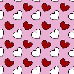 seamless pattern background of red heart on white color