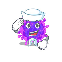 Cute alpha coronavirus Sailor cartoon character wearing white hat