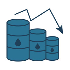 gasoline barrels with arrow decreasing oil prices fill style