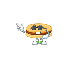 Cute brown alfajor cartoon character design style with black glasses