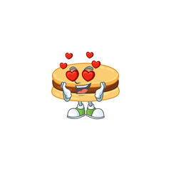 Romantic brown alfajor cartoon character with a falling in love face